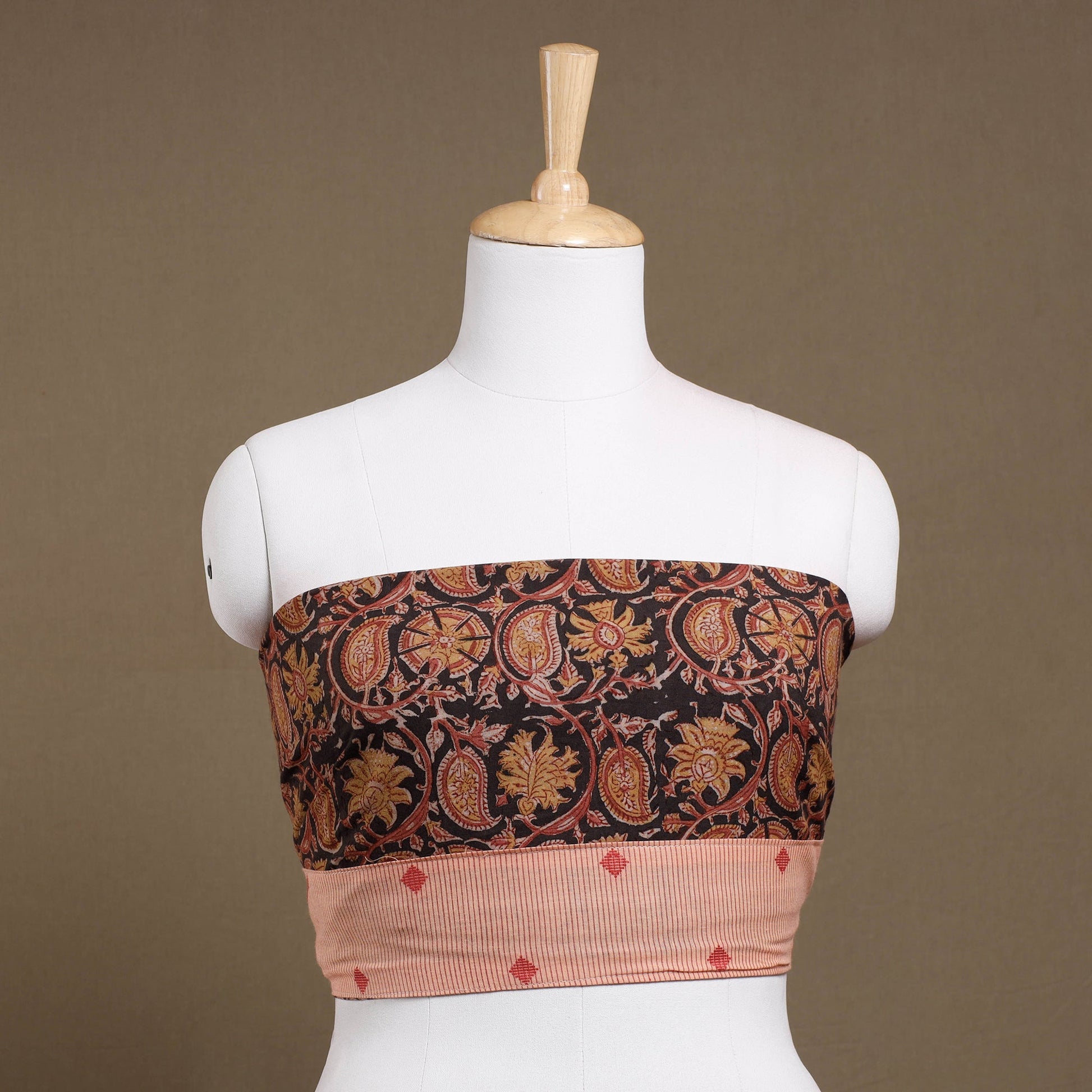 Black - Rangoli Kalamkari Block Printed Cotton Blouse Piece