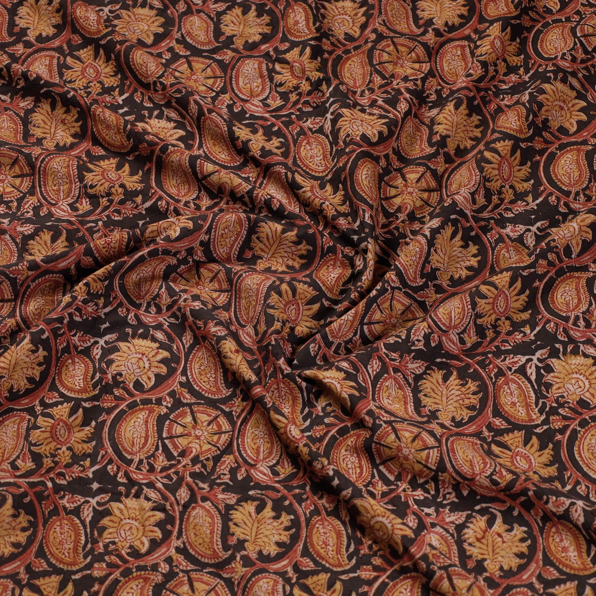 Black - Rangoli Kalamkari Block Printed Cotton Blouse Piece