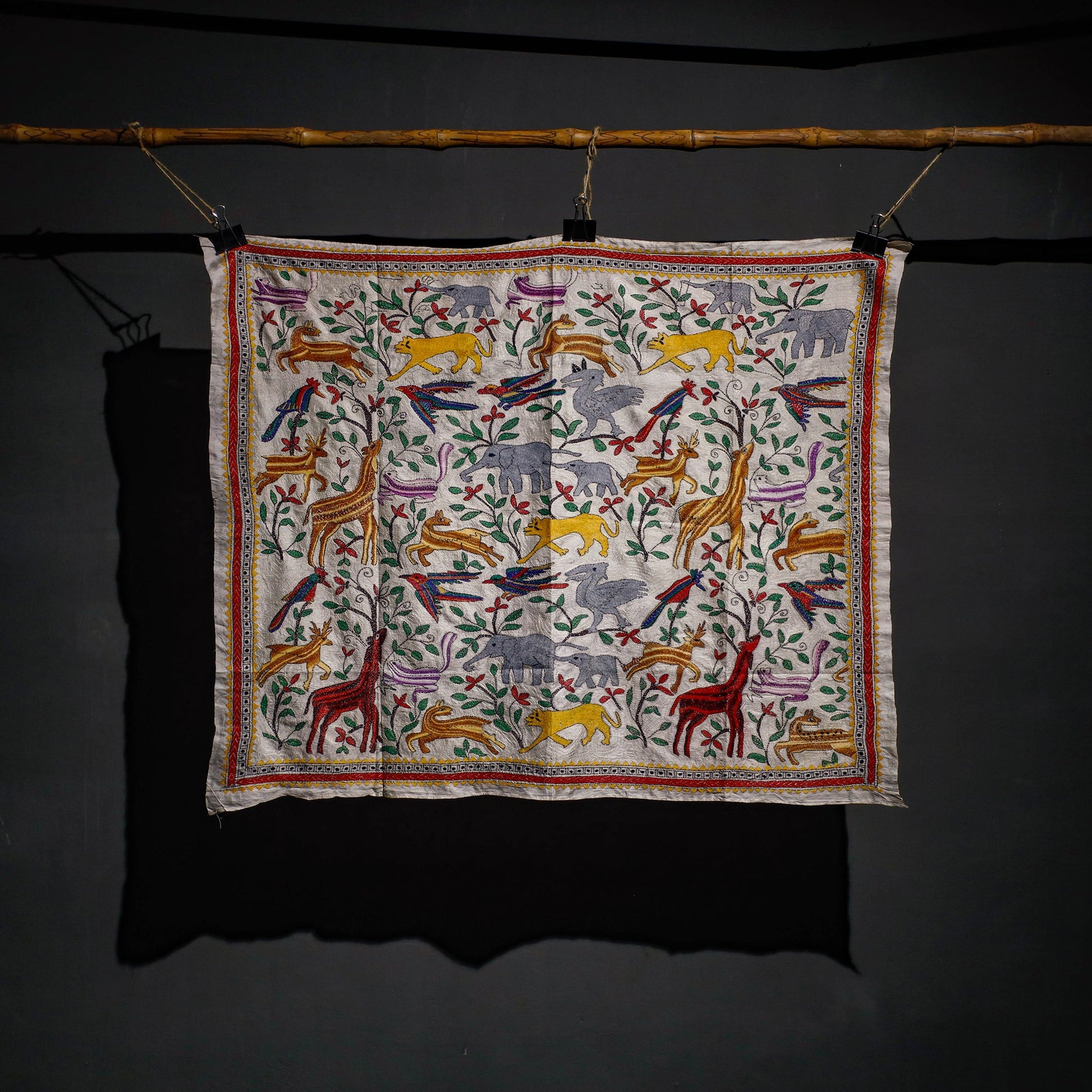 Bengal Kantha Hand Embroidery Tussar Silk Wall Hanging (37 x 44 in) 19