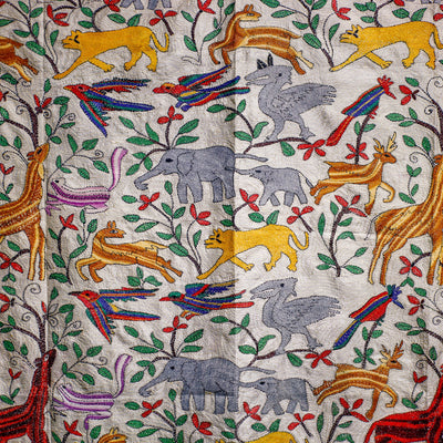 Bengal Kantha Hand Embroidery Tussar Silk Wall Hanging (37 x 44 in) 19