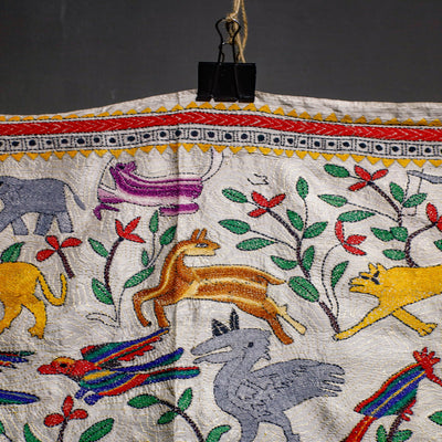 Bengal Kantha Hand Embroidery Tussar Silk Wall Hanging (37 x 44 in) 19