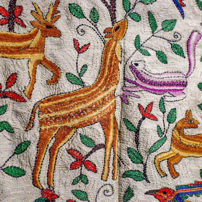 Bengal Kantha Hand Embroidery Tussar Silk Wall Hanging (37 x 44 in) 19