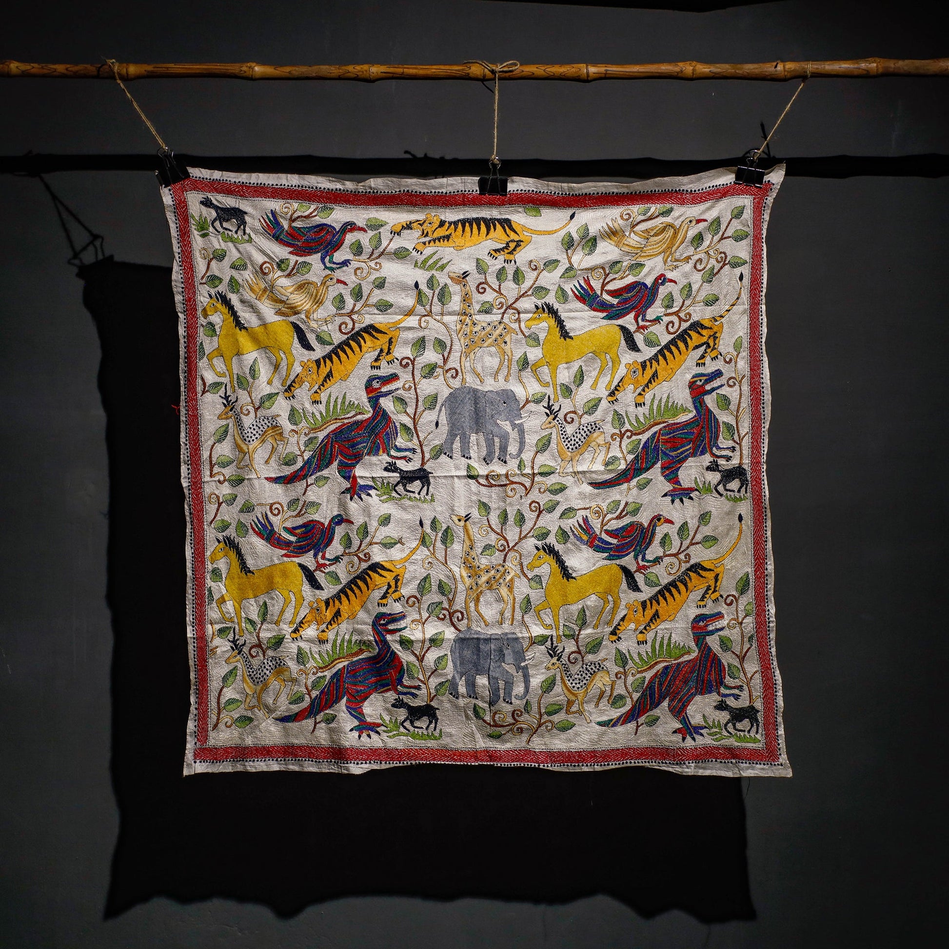 Bengal Kantha Hand Embroidery Tussar Silk Wall Hanging (44 x 46 in) 20