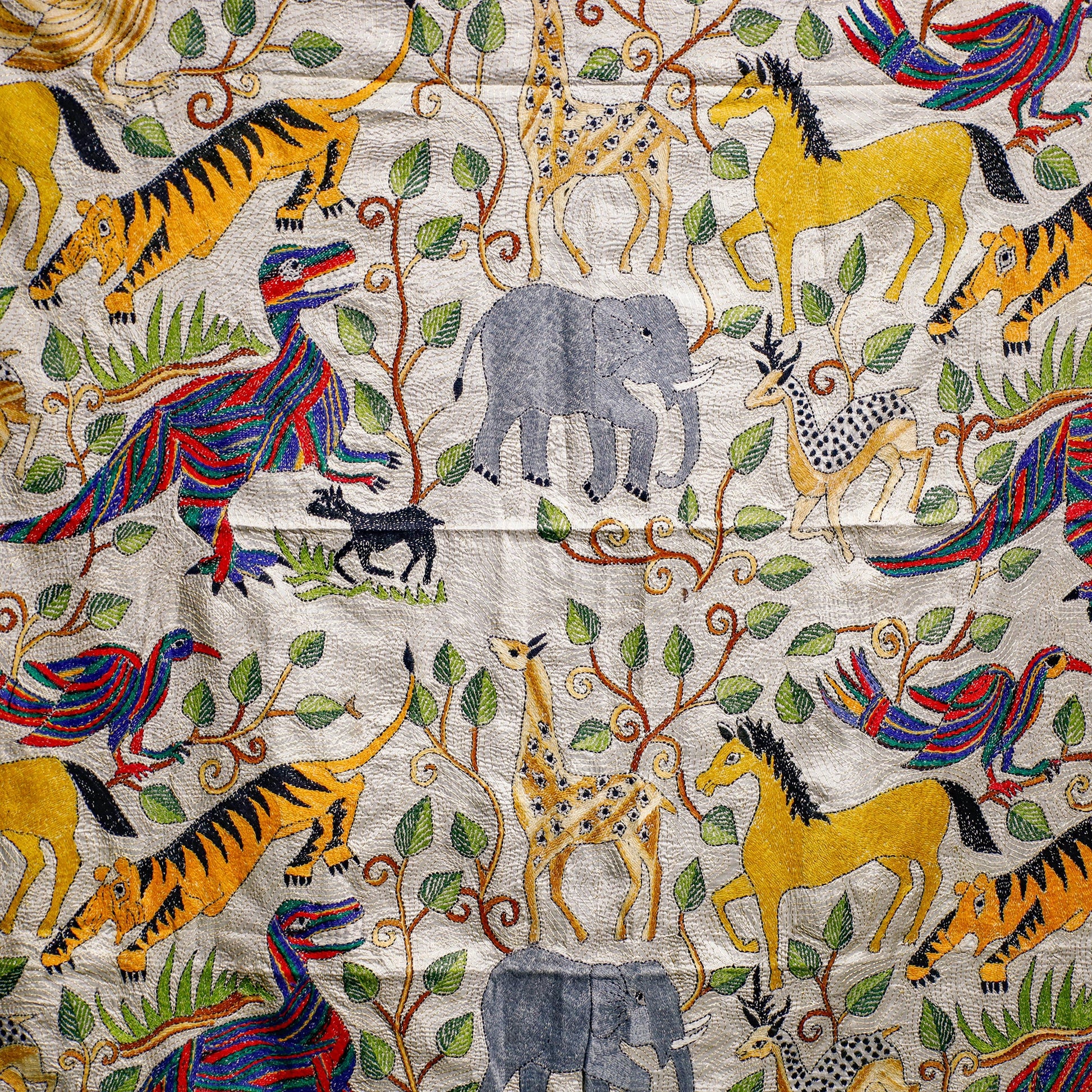 Bengal Kantha Hand Embroidery Tussar Silk Wall Hanging (44 x 46 in) 20