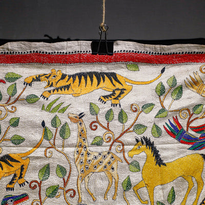 Bengal Kantha Hand Embroidery Tussar Silk Wall Hanging (44 x 46 in) 20