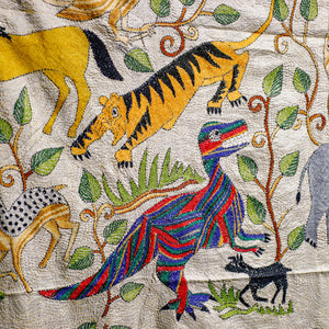 Bengal Kantha Hand Embroidery Tussar Silk Wall Hanging (44 x 46 in) 20