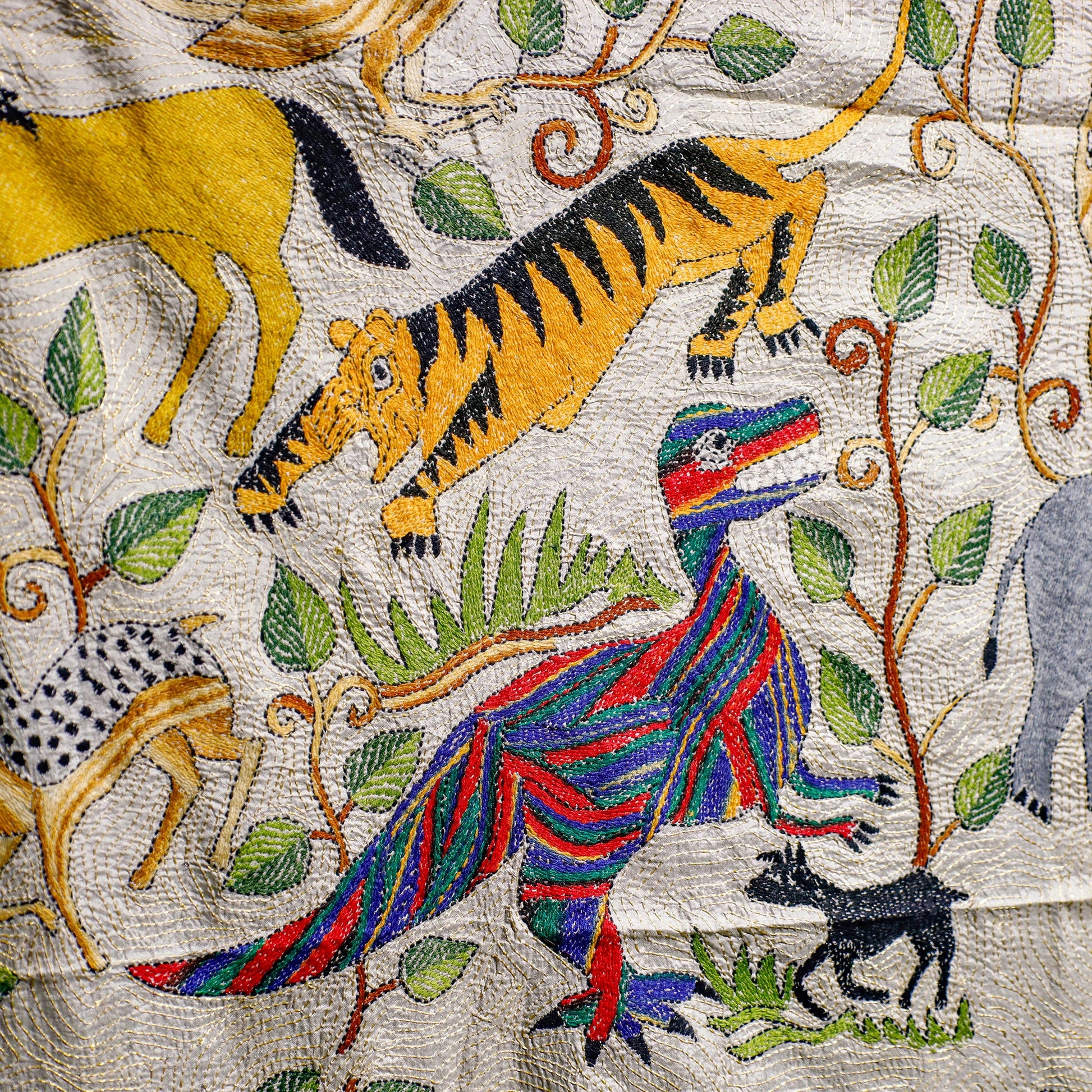 Bengal Kantha Hand Embroidery Tussar Silk Wall Hanging (44 x 46 in) 20