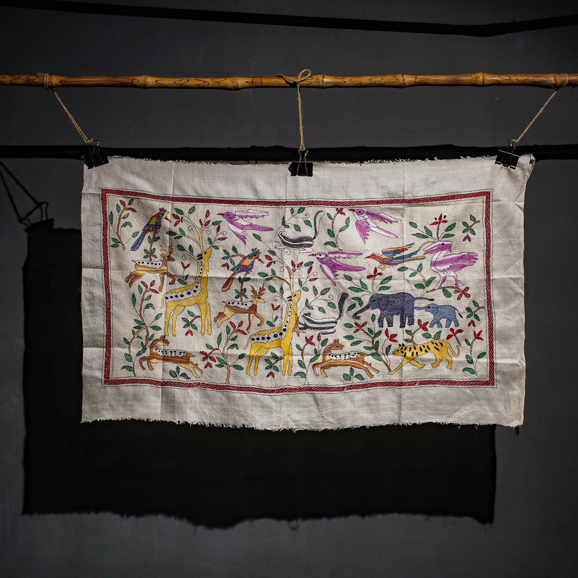 Bengal Kantha Hand Embroidery Tussar Silk Wall Hanging (35 x 35 in) 25