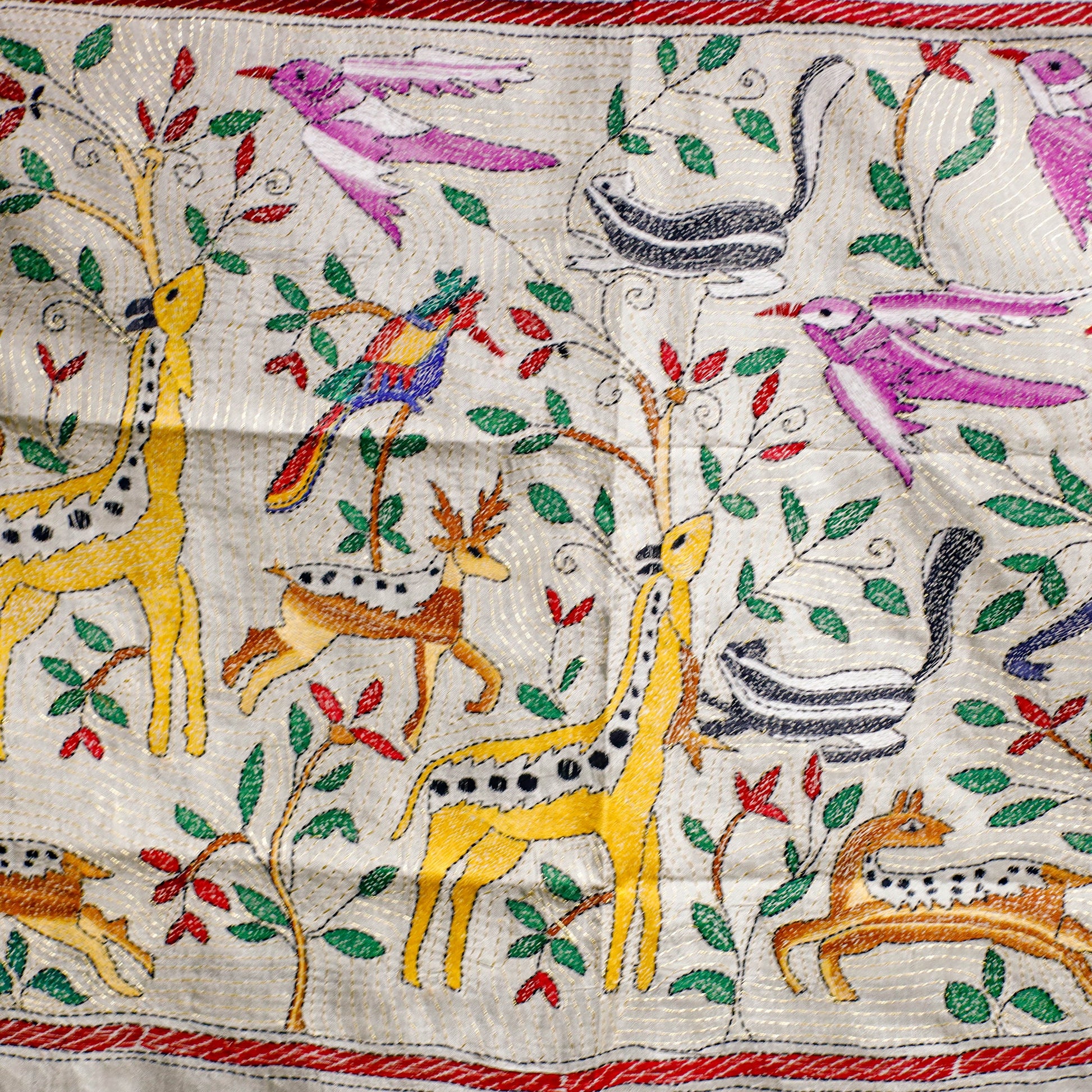 Bengal Kantha Hand Embroidery Tussar Silk Wall Hanging (35 x 35 in) 25