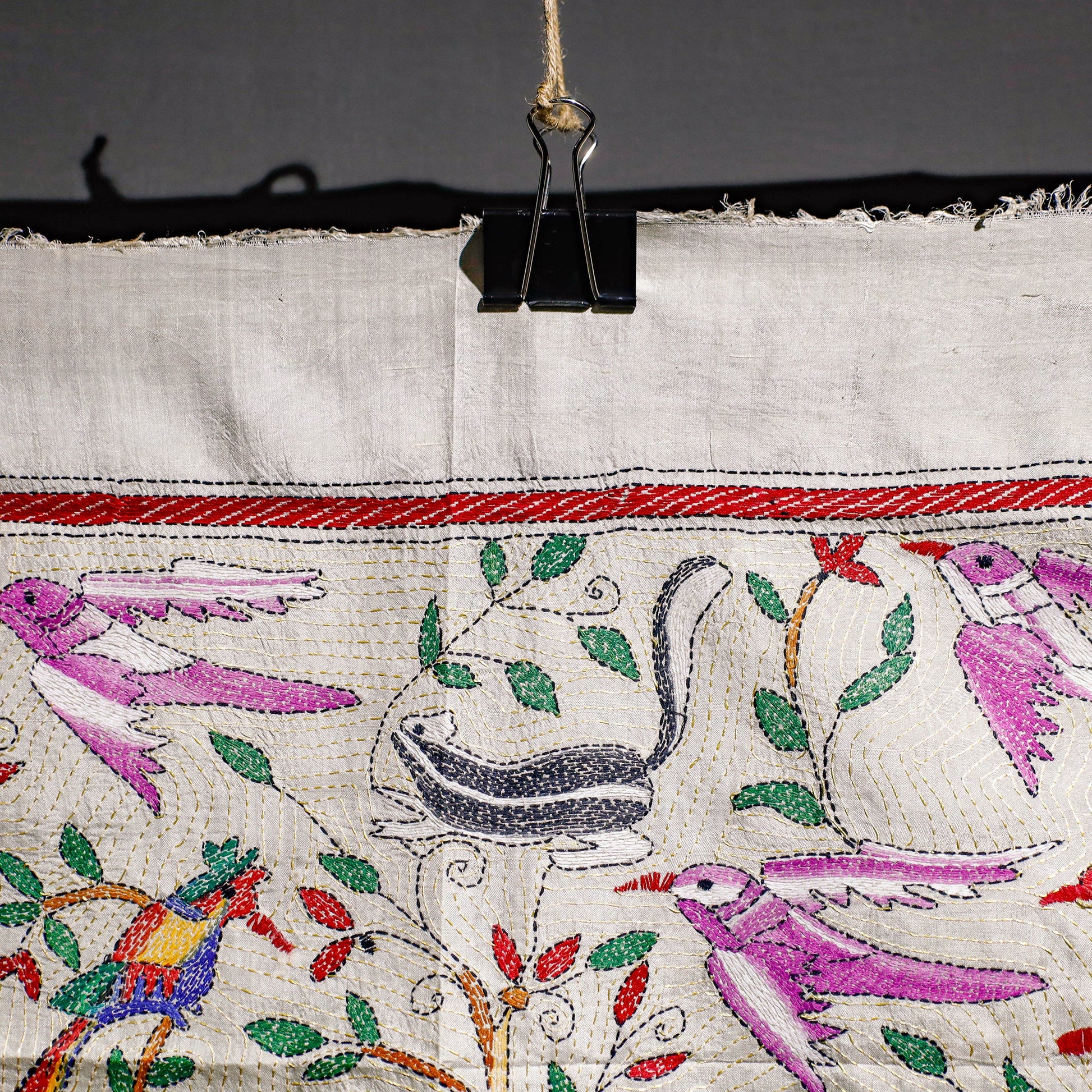 Bengal Kantha Hand Embroidery Tussar Silk Wall Hanging (35 x 35 in) 25