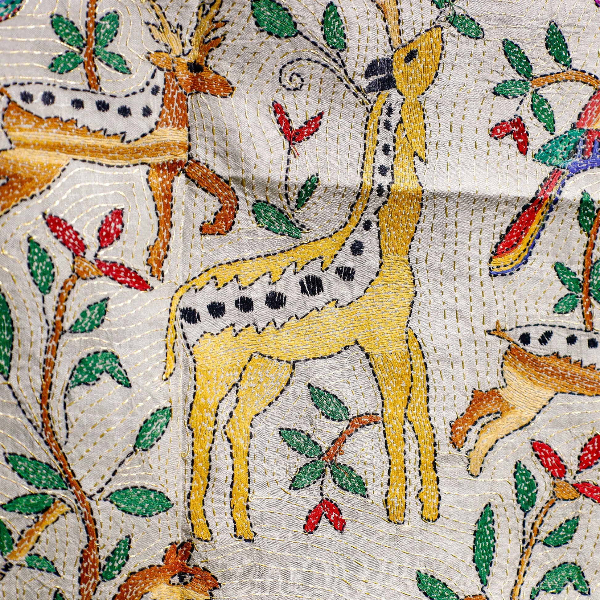 Bengal Kantha Hand Embroidery Tussar Silk Wall Hanging (35 x 35 in) 25