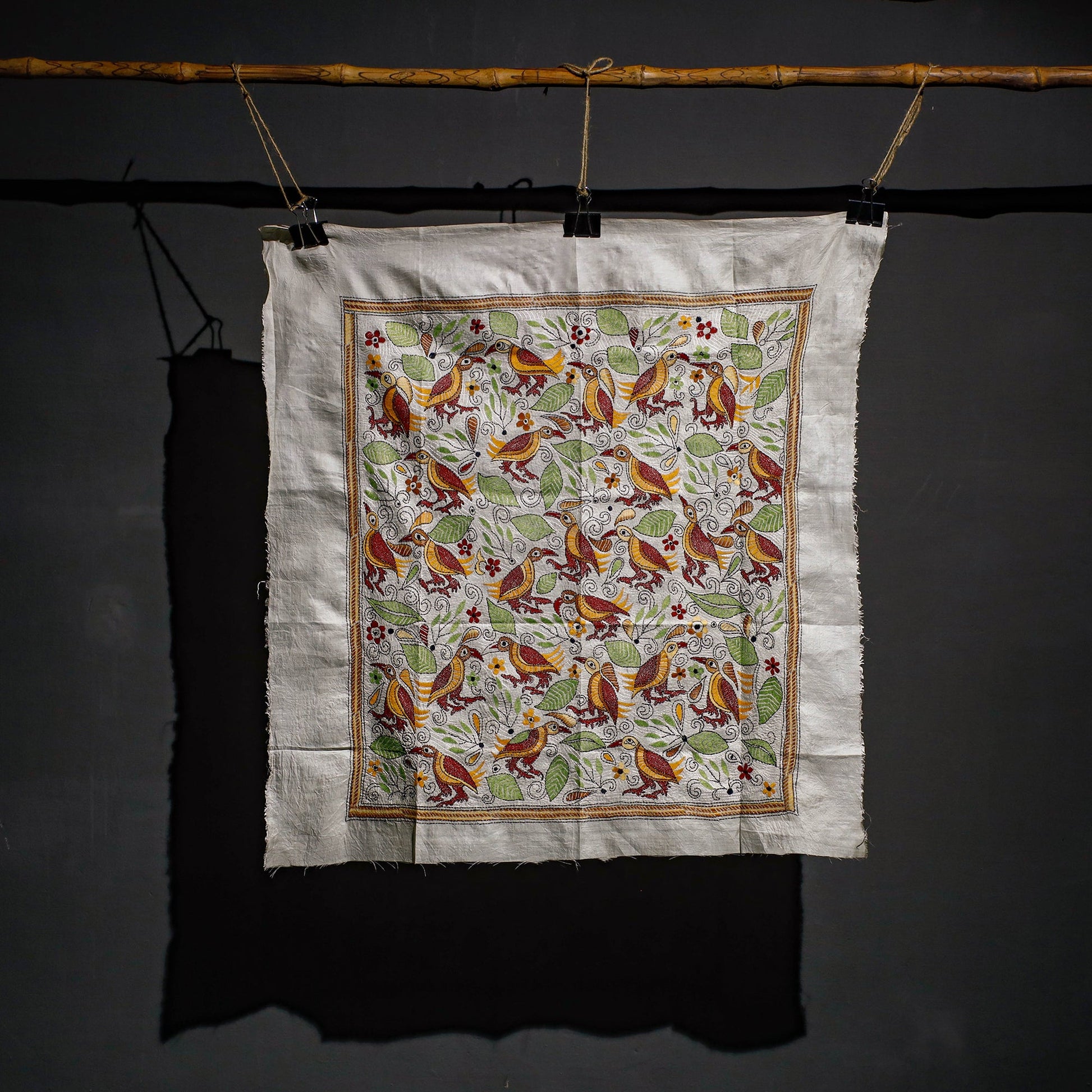 Bengal Kantha Hand Embroidery Tussar Silk Wall Hanging (18 x 43 in) 26