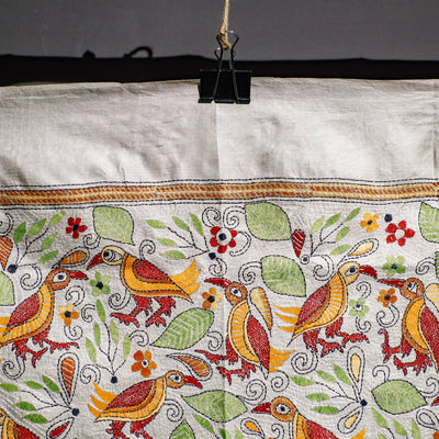 Bengal Kantha Hand Embroidery Tussar Silk Wall Hanging (18 x 43 in) 26