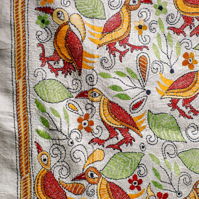 Bengal Kantha Hand Embroidery Tussar Silk Wall Hanging (18 x 43 in) 26