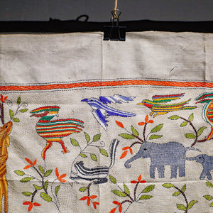Bengal Kantha Hand Embroidery Tussar Silk Wall Hanging (35 x 40 in)
