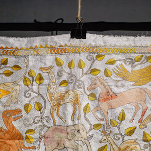 Bengal Kantha Hand Embroidery Tussar Silk Wall Hanging (27 x 44 in) 05