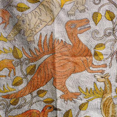 Bengal Kantha Hand Embroidery Tussar Silk Wall Hanging (27 x 44 in) 05