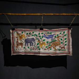 Bengal Kantha Hand Embroidery Tussar Silk Wall Hanging (16 x 36 in) 27