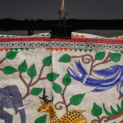 Bengal Kantha Hand Embroidery Tussar Silk Wall Hanging (16 x 36 in) 27
