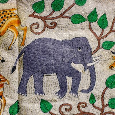 Bengal Kantha Hand Embroidery Tussar Silk Wall Hanging (16 x 36 in) 27