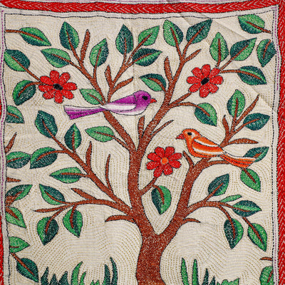 Bengal Kantha Hand Embroidery Cotton Wall Hanging (18 x 19 in) 15