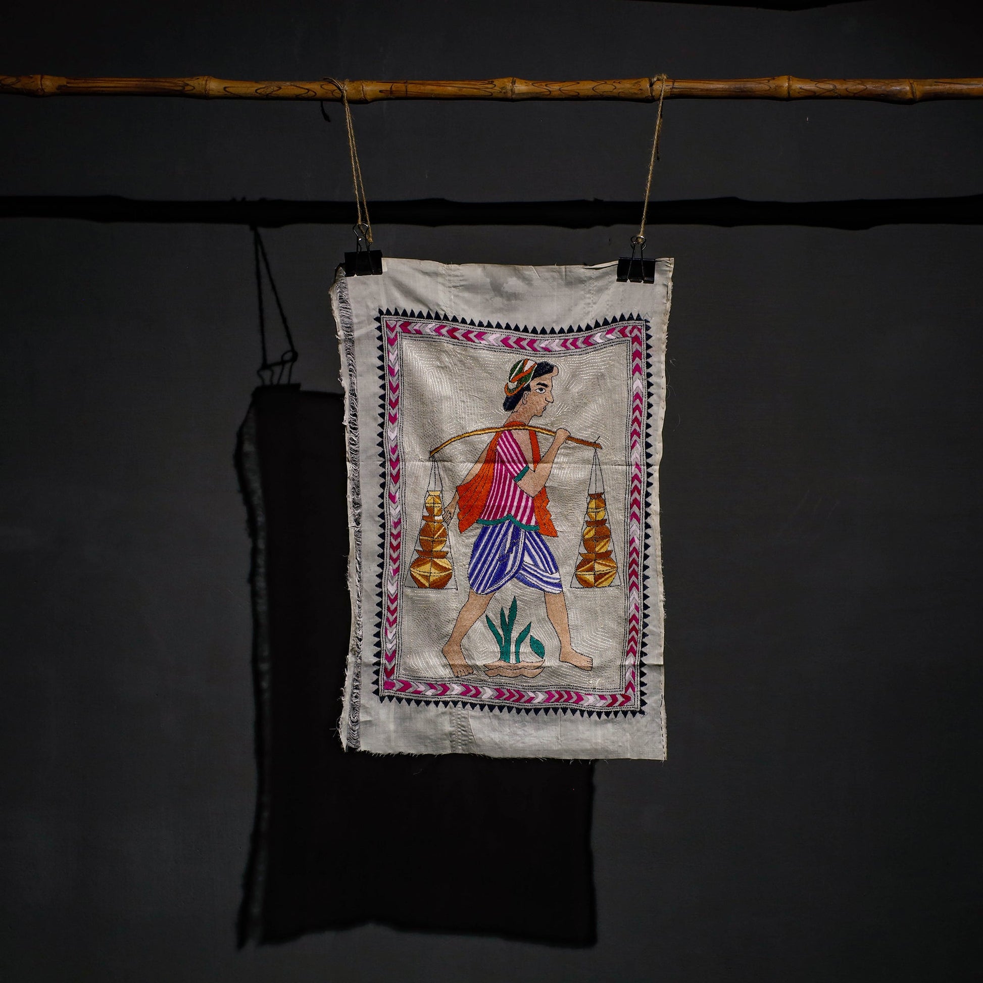 Bengal Kantha Hand Embroidery Cotton Wall Hanging (27 x 17 in) 16