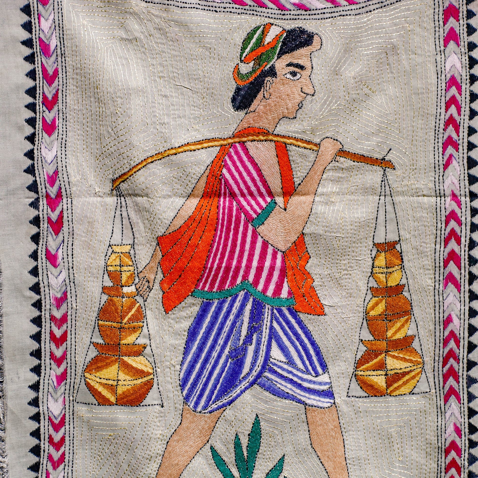 Bengal Kantha Hand Embroidery Cotton Wall Hanging (27 x 17 in) 16
