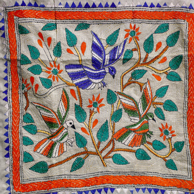 Bengal Kantha Hand Embroidery Cotton Wall Hanging (17 x 17 in) 17