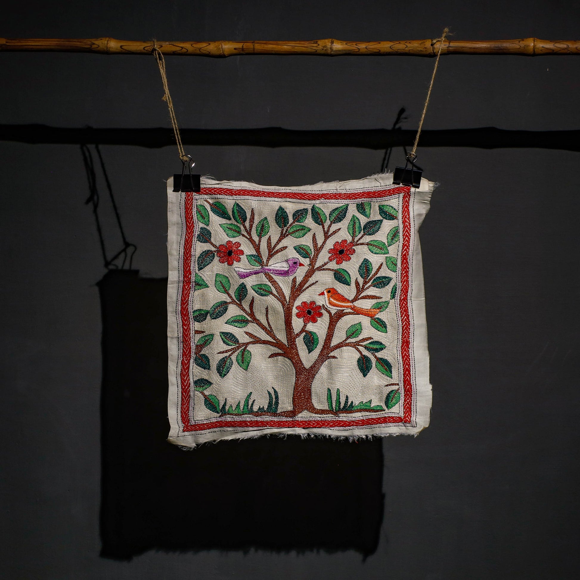 Bengal Kantha Hand Embroidery Cotton Wall Hanging (19 x 20 in) 12