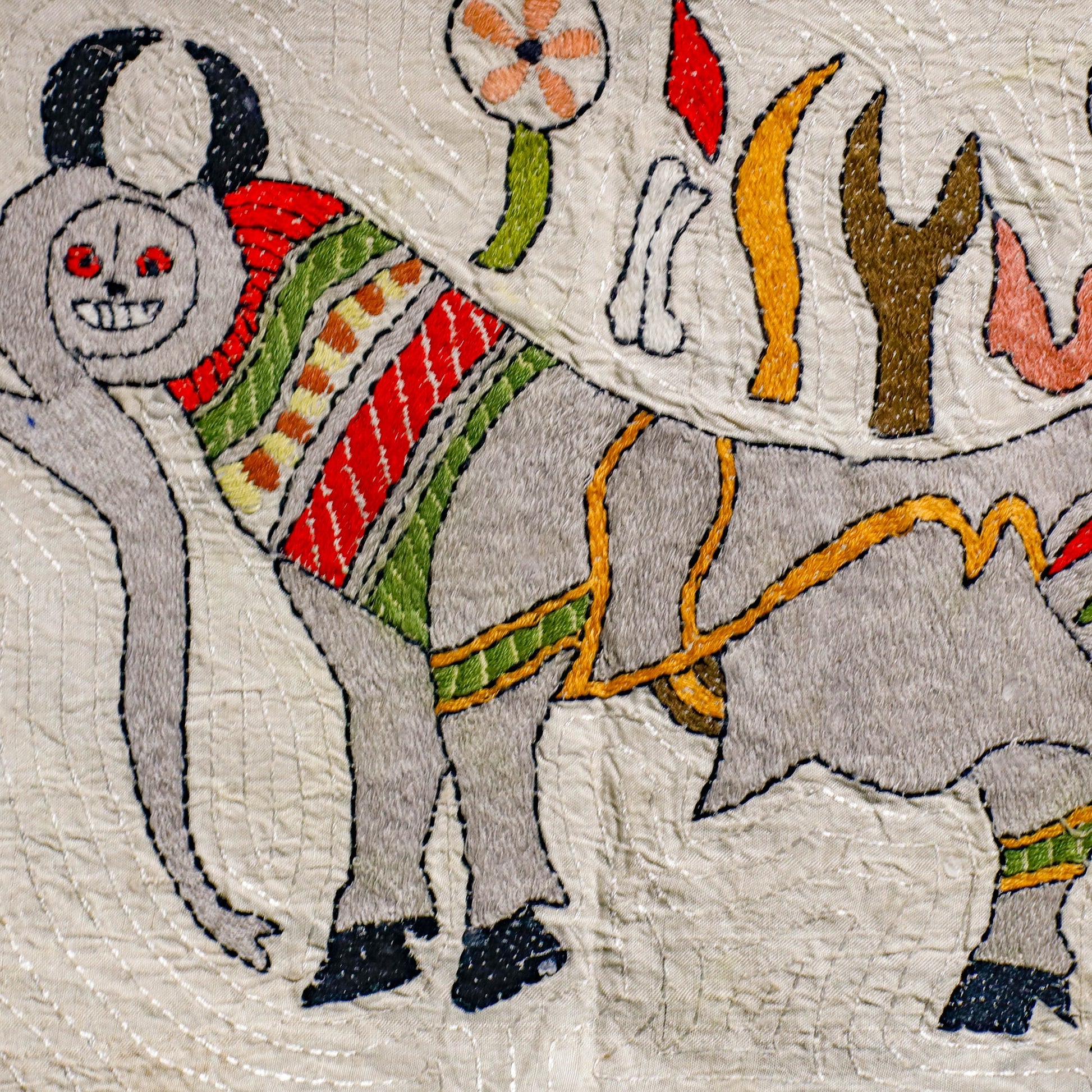 Bengal Kantha Hand Embroidery Silk Wall Hanging (9 x 12 in) 10
