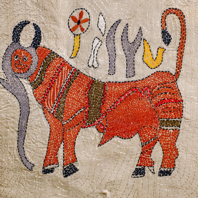 Bengal Kantha Hand Embroidery Silk Wall Hanging (11 x 12 in) 02