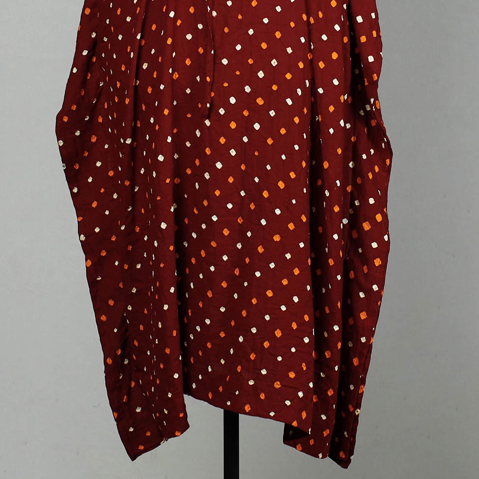 Brown - Bandhani Tie-Dye Cotton Kaftan with Tie-Up Waist (Long)