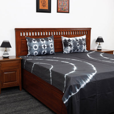 Black - Tie & Dye Cotton Double Shibori Bed Sheet Set