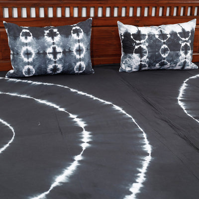 Black - Tie & Dye Cotton Double Shibori Bed Sheet Set