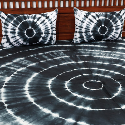 Black - Tie & Dye Cotton Double Shibori Bed Sheet Set