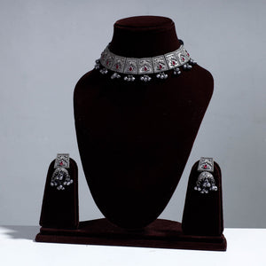 Antique Silver Finish Oxidised Brass Base Necklace Set