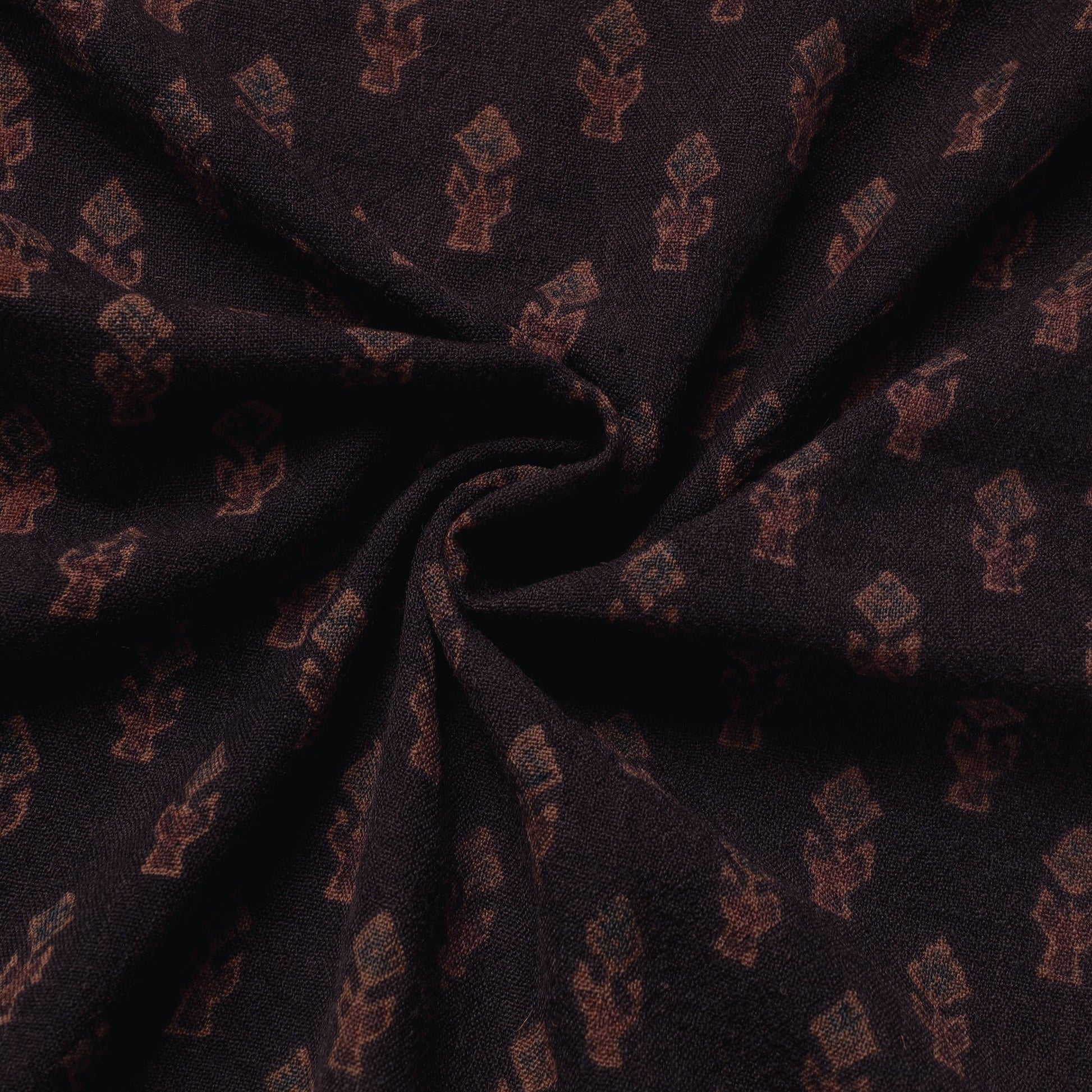 Brown - Pure Wool Handloom Ajrakh Hand Block Printed Fabric