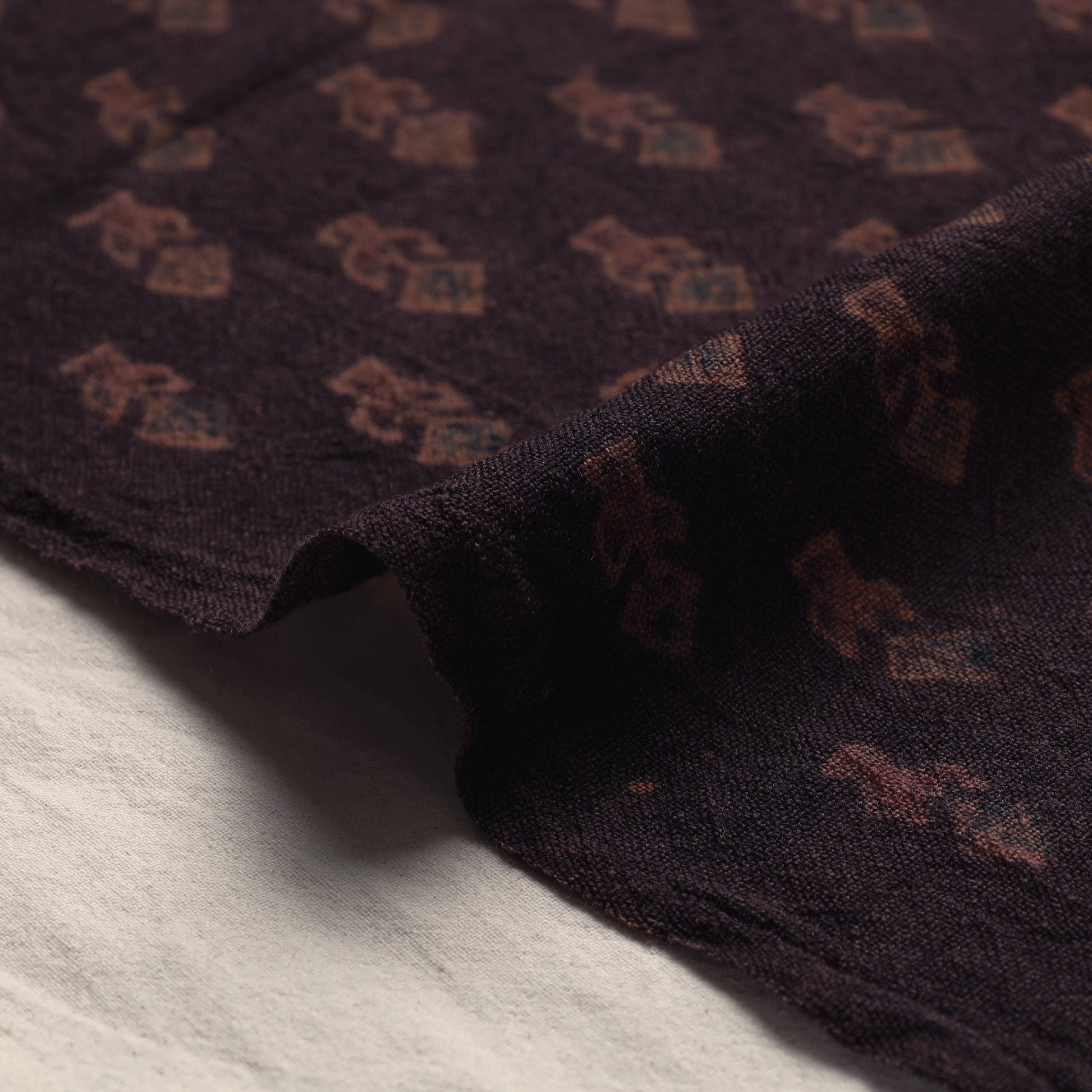 Brown - Pure Wool Handloom Ajrakh Hand Block Printed Fabric