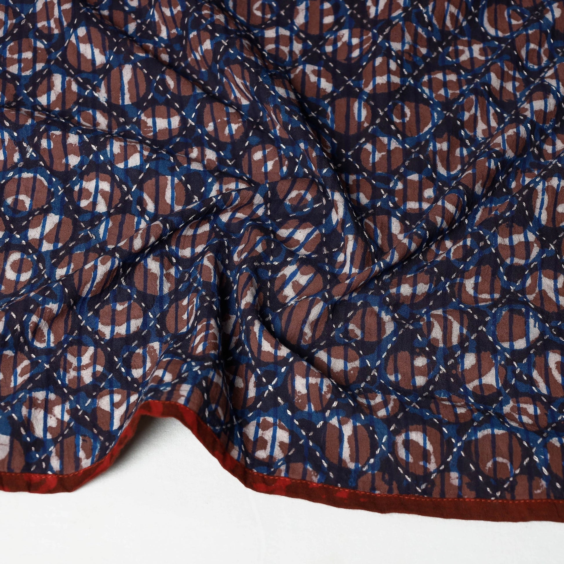 Blue - Bagru Block Printed Tagai Work Cotton Stole