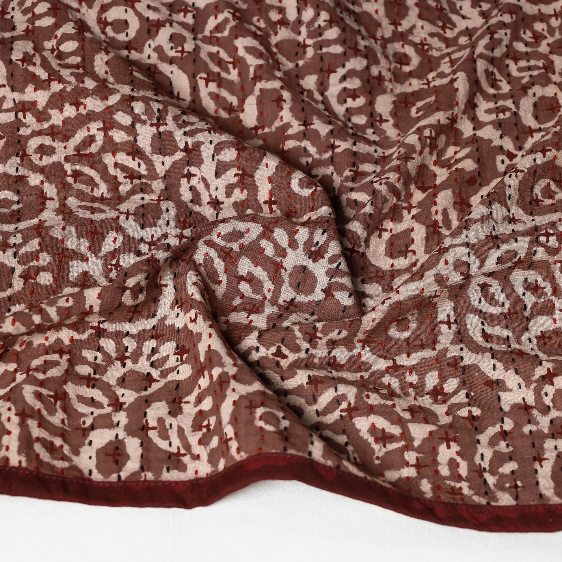 Brown - Bagru Block Printed Tagai Work Cotton Stole