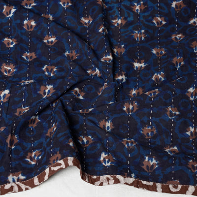 Blue - Bagru Block Printed Tagai  Work Cotton Stole