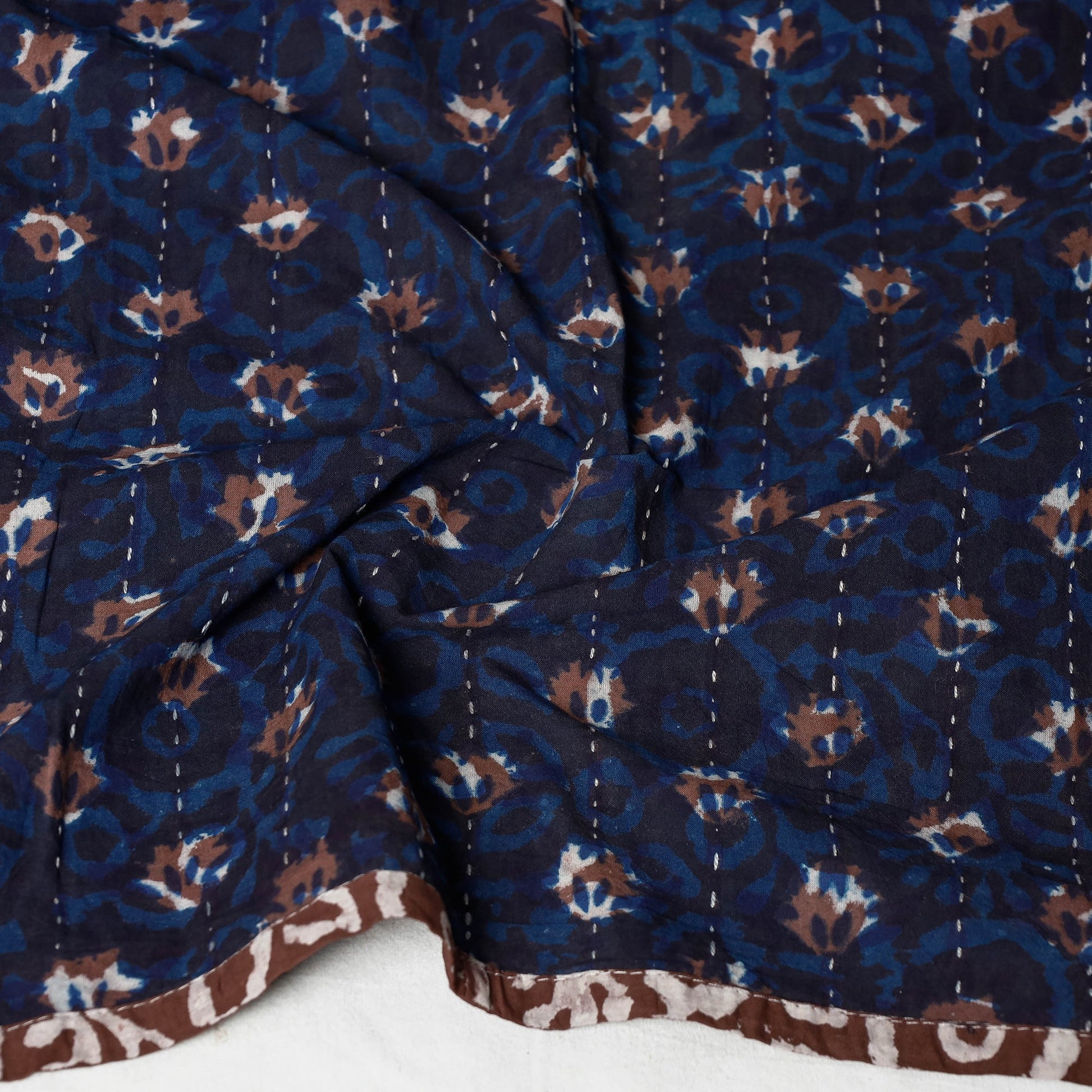 Blue - Bagru Block Printed Tagai  Work Cotton Stole