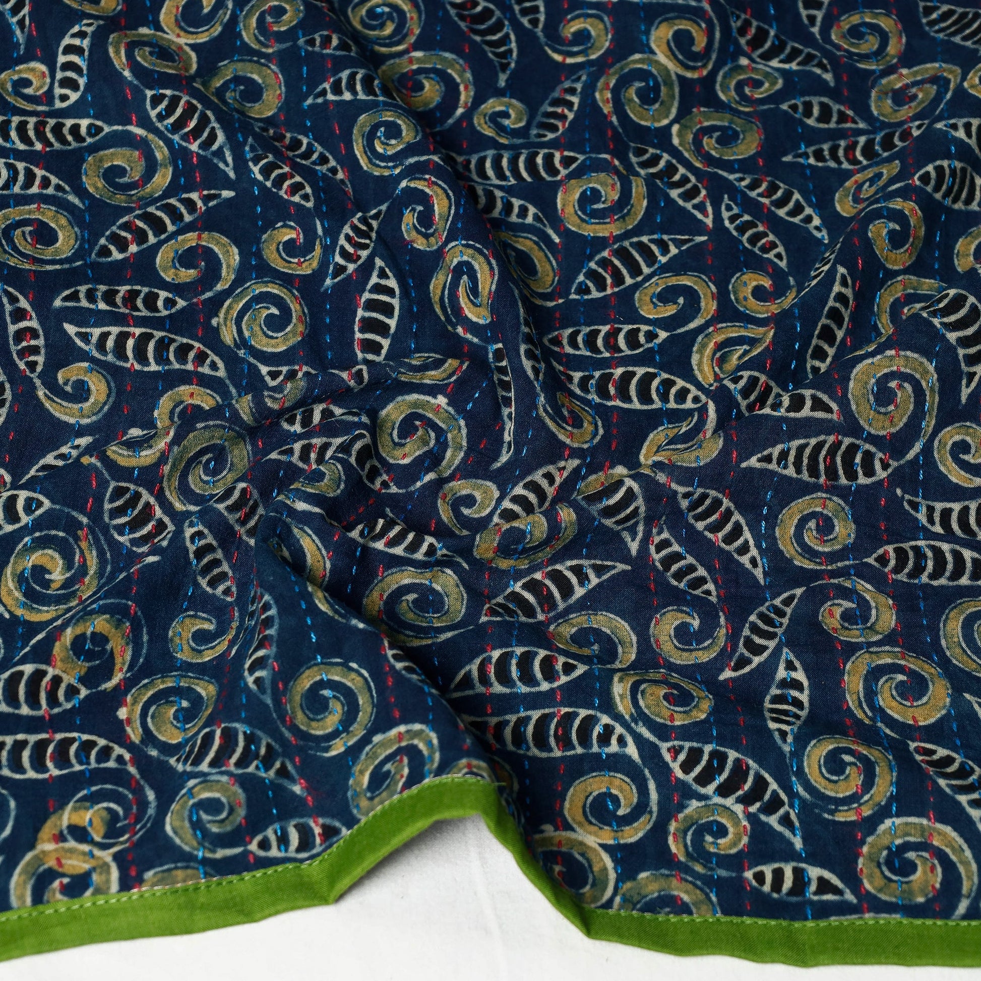 Blue - Ajrakh Block Printed Tagai Work Cotton Stole