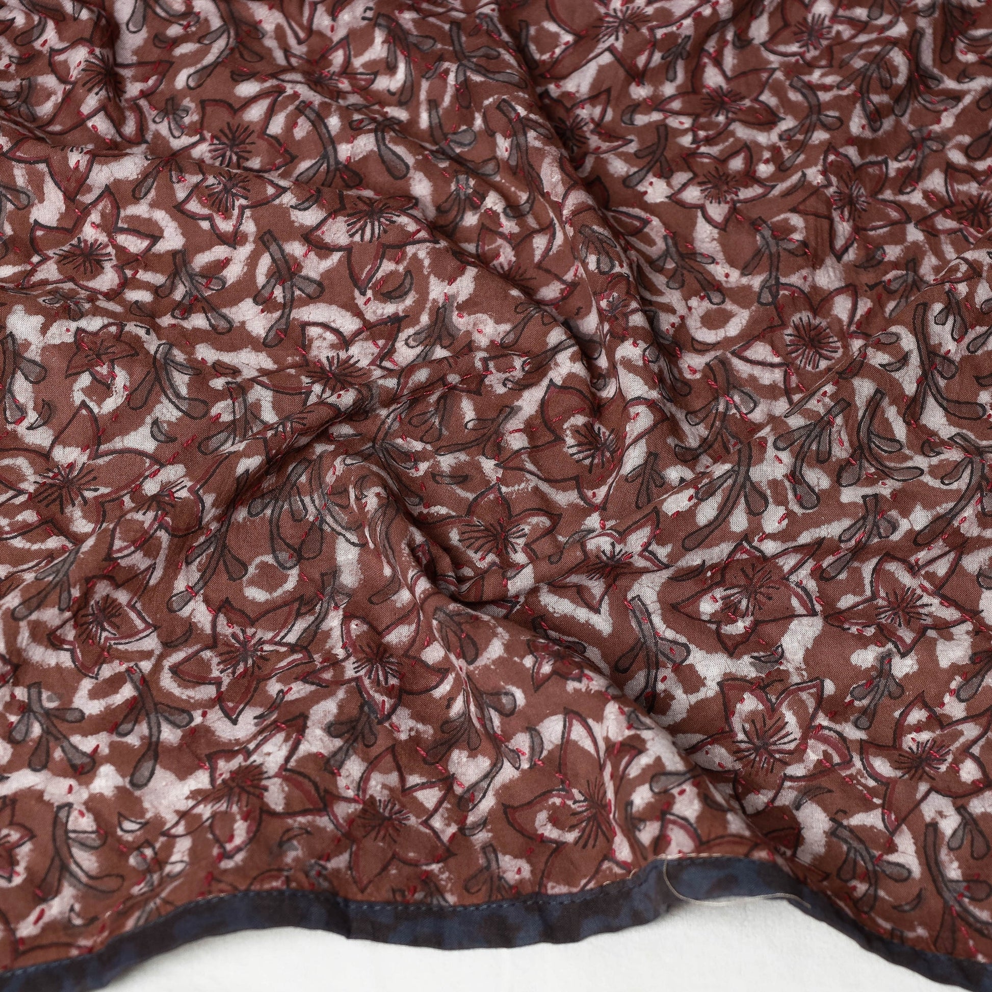 Brown - Sanganeri Block Printed Tagai Work Cotton Stole