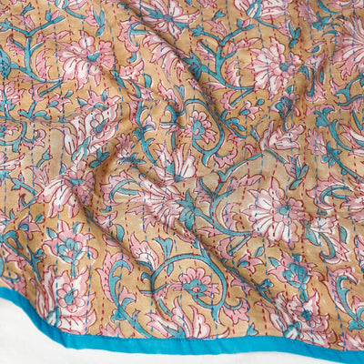 Beige - Sanganeri Block Printed Tagai Work Cotton Stole