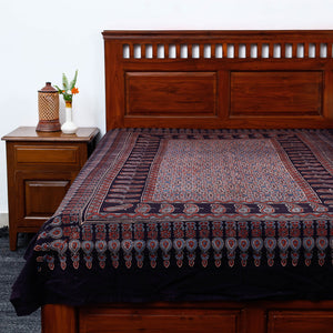 Black - Ajrakh Block Printed Cotton Single Bed Cover (90 x 60 in)