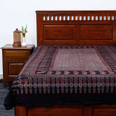 Black - Ajrakh Block Printed Cotton Single Bed Cover (90 x 60 in)