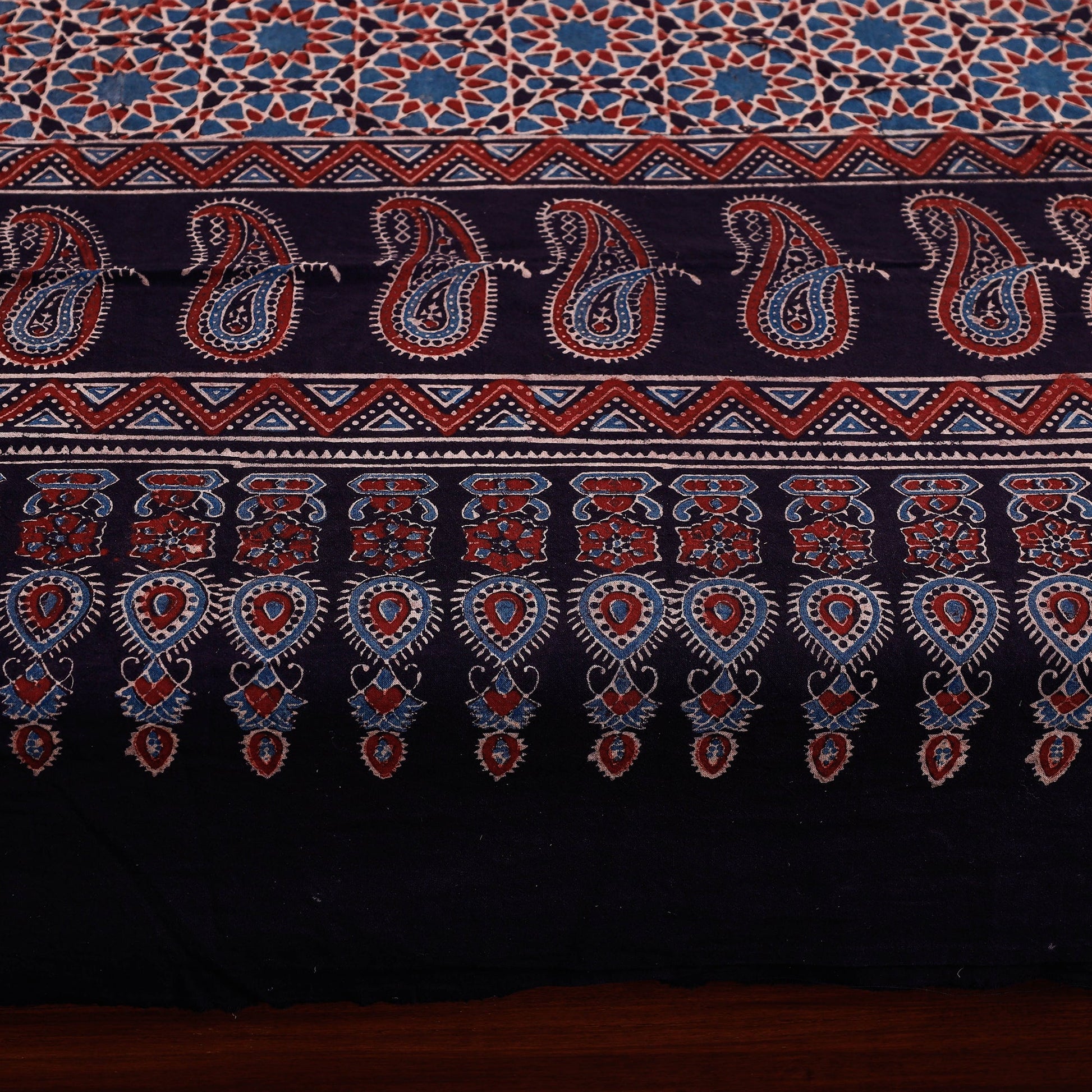 Black - Ajrakh Block Printed Cotton Single Bed Cover (90 x 60 in)