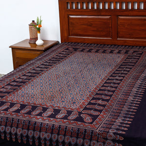 Black - Ajrakh Block Printed Cotton Single Bed Cover (90 x 60 in)