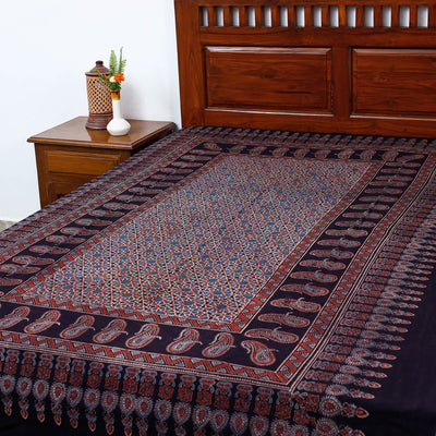 Black - Ajrakh Block Printed Cotton Single Bed Cover (90 x 60 in)